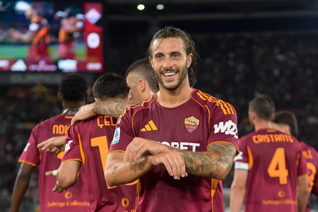 Romaâ??s Mario Hermoso celebrates after scoring the goal 3-0 during the Italian Football Championship League A Enilive 2025 2026 match between AS Roma vs ACF Fiorentina at the Olimpic Stadium in Rome on 05 May 2026. Copyright: xFabrizioxCorradetti IPAxSportx xipa-agency.netx xx IPA_74438449 IPA_Agency_IPA74438449
