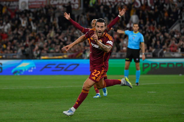 Romaâ??s Mario Hermoso celebrates after scoring the goal 3-0 during the Italian Football Championship League A Enilive 2025 2026 match between AS Roma vs ACF Fiorentina at the Olimpic Stadium in Rome on 05 May 2026. Copyright: xFabrizioxCorradetti IPAxSportx xipa-agency.netx xx IPA_74438451 IPA_Agency_IPA74438451