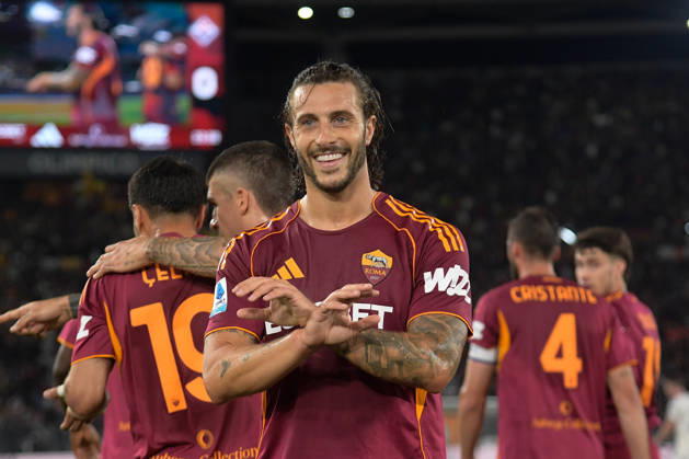 Romaâ??s Mario Hermoso celebrates after scoring the goal 3-0 during the Italian Football Championship League A Enilive 2025 2026 match between AS Roma vs ACF Fiorentina at the Olimpic Stadium in Rome on 05 May 2026. Copyright: xFabrizioxCorradetti IPAxSportx xipa-agency.netx xx IPA_74438456 IPA_Agency_IPA74438456