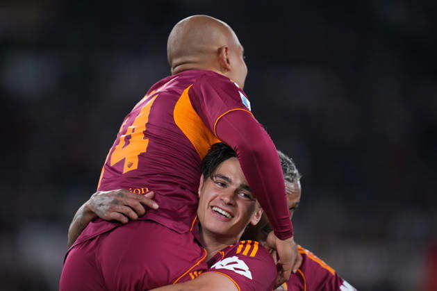 Roma™s Niccolo Pisilli celebrates after scoring during the Serie A EniLive soccer match between Roma and Fiorentina at the Rome s Olympic stadium, Italy - Monday May 4, 2026 - Soccer ( Photo by Alfredo Falcone LaPresse )  Copyright: xAlfredoxFalcone LaPressex