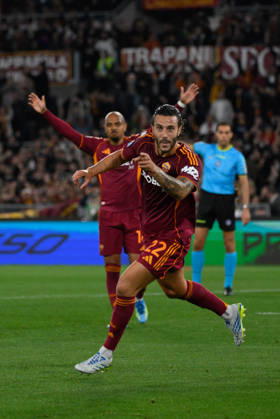 Romaâ??s Mario Hermoso celebrates after scoring the goal 3-0 during the Italian Football Championship League A Enilive 2025 2026 match between AS Roma vs ACF Fiorentina at the Olimpic Stadium in Rome on 05 May 2026. Copyright: xFabrizioxCorradetti IPAxSportx xipa-agency.netx xx IPA_74446917 IPA_Agency_IPA74446917