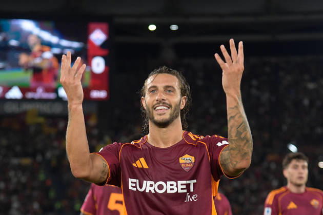 Romaâ??s Mario Hermoso celebrates after scoring the goal 3-0 during the Italian Football Championship League A Enilive 2025 2026 match between AS Roma vs ACF Fiorentina at the Olimpic Stadium in Rome on 05 May 2026. Copyright: xFabrizioxCorradetti IPAxSportx xipa-agency.netx xx IPA_74446919 IPA_Agency_IPA74446919
