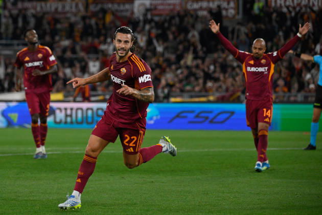 Romaâ??s Mario Hermoso celebrates after scoring the goal 3-0 during the Italian Football Championship League A Enilive 2025 2026 match between AS Roma vs ACF Fiorentina at the Olimpic Stadium in Rome on 05 May 2026. Copyright: xFabrizioxCorradetti IPAxSportx xipa-agency.netx xx IPA_74446921 IPA_Agency_IPA74446921