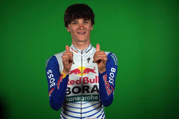 Italy™s Giulio Pellizzari of Red Bull - Bora - Hansgrohe during the teams presentation ahead of the Giro d™Italia cycling race in Burgas. The race starts on Friday, May 8, with the first stage over 160 km, from Nessebar to Burgas, Bulgaria - Wednesday, May 6, 2026. - cycling. Copyright: xMarcoxAlpozzi LaPressex