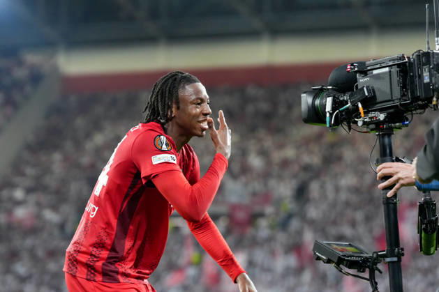 Johan Manzambi (SC Freiburg, 44) Torjubel, Emotionen, Torschuss, Abschluss, Torerfolg, Tor, Treffer , Deutschland, Fussball, UEFA Europa League, Halbfinale, Rückspiel, 2025 2026, SC Freiburg vs. SC Braga, 07.05.2026, Europa-Park Stadion, Freiburg Freiburg Europa-Park Stadion Baden-Württemberg Deutschland Copyright: xArnexAmbergx
