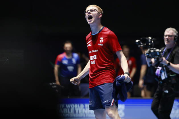 LONDON, ENGLAND - MAY 09: Alexis Lebrun of Team France competes in the Men s Teams - Semifinal match against Team China on day 12 of ITTF World Team Table tennis, Tischtennis Championships Finals London 2026 at OVO Arena Wembley on May 9, 2026 in London, England.  Copyright: xVCGx 111640367732