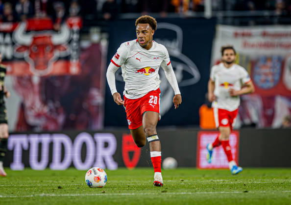 Leipzigs Assan Ouedraogo. Fussball 1. Bundesliga, 31. Spieltag: RB Leipzig - 1. FC Union Berlin. 24. April 2026: Leipzig, Red Bull Arena. RB Leipzig - 1. FC Union Berlin