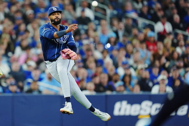 May 12, 2026, Toronto, On, CANADA: Tampa Bay Rays third baseman Junior Caminero (13) throws to first base during sixth inning MLB, Baseball Herren, USA baseball action against the Toronto Blue Jays in Toronto on Tuesday, May 12, 2026. Canada News - May 12, 2026  - ZUMAc35_ 20260512_zaf_c35_111 Copyright: xFrankxGunnx
