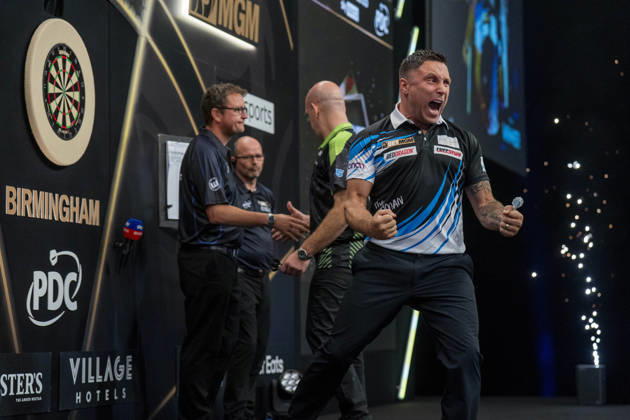 2026 BetMGM Premier League Darts, Night 15, Birmingham Gerwyn Price celebrates winning against Michael van Gerwen 6-4 during the 2026 BetMGM Premier League Darts, Night 15 at the Utilita Arena, Birmingham, England on 14 May 2026 Credit: Alex Young Every Second Media Editorial use only. All images are copyright Every Second Media Limited. No images may be reproduced without prior permission. Copyright: xIMAGO EveryxSecondxMediax ESM-1992-0015 AlexxYoungx xEveryxSecondxMediax