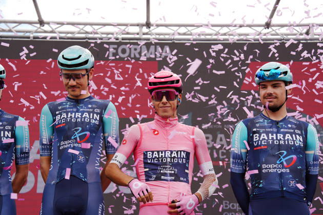 Portugal™s Afonso Oliveira Eulalio of Bahrain Victorious pink jersey during Stage 7 of the Giro d™Italia from Formia to Blockhaus, Italy. Friday May 15, 2026. Copyright: xMassimoxPaolonex xLaPressex