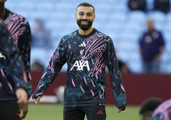 Birmingham, England, 15th May 2026. Mohamed Salah of Liverpool warms up during the Aston Villa vs Liverpool Premier League match at Villa Park, Birmingham. Picture credit should read: Andrew Yates Sportimage EDITORIAL USE ONLY. No use with unauthorised audio, video, data, fixture lists, club league logos or live services. Online in-match use limited to 120 images, no video emulation. No use in betting, games or single club league player publications. SPI_005_AY_ASTON_VILLA_LIVERPOOL SPI-4802-0006