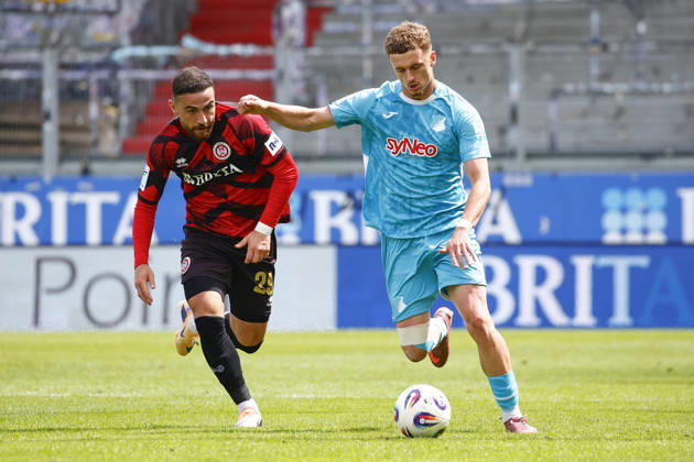 16.05.2026, xavx, Fussball 3.Liga, SV Wehen Wiesbaden - TSG Hoffenheim U23 v.l. Fatih Kaya (SV Wehen Wiesbaden), Alex Honajzer (TSG 1899 Hoffenheim II) (DFL DFB REGULATIONS PROHIBIT ANY USE OF PHOTOGRAPHS as IMAGE SEQUENCES and or QUASI-VIDEO) Wiesbaden