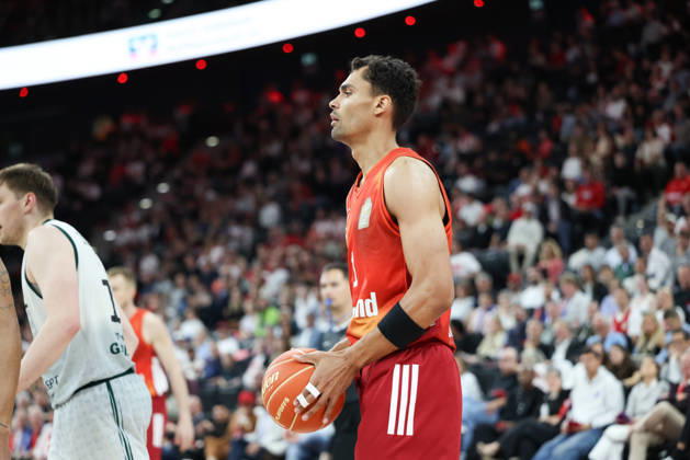 Oscar da Silva (FC Bayern Basketball, 01) mit Ball, GER, FC Bayern Basketball vs. Vet Concept Gladiators Trier, Basketball, easycredit Basketball Bundesliga, Playoffs, Viertelfinale, Saison 2025 2026, 19.05.2026, GER, FC Bayern Basketball vs. Vet Concept Gladiators Trier, Basketball, easycredit Basketball Bundesliga, Playoffs, Viertelfinale, Saison 2025 2026, 19.05.2026 Muenchen Copyright: xEibner-Pressefoto JennixMaulx EP_JML
