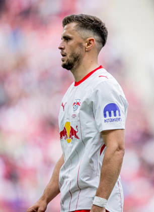 Leipzigs Christoph Baumgartner. Fussball 1. Bundesliga, 33. Spieltag: RB Leipzig - FC St. Pauli 2:1. 9. Mai 2026: Leipzig, Red Bull Arena. RB Leipzig - FC St. Pauli 2:1