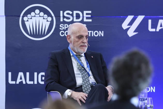 May 21, 2026, Madrid, Madrid, Spain: Javier Tebas, president of LaLiga, participates in a discussion on â€oeTechnology, Piracy, and Artificial Intelligence in Sports†during the ISDE Sports Convention at the Official College of Architects of Madrid on May 21, 2026, in Madrid, Spain. Madrid Spain - ZUMAa181 20260521_zaa_a181_017 Copyright: xIrinaxR.xHipolitox
