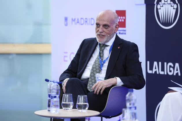 May 21, 2026, Madrid, Madrid, Spain: Javier Tebas, president of LaLiga, participates in a discussion on â€oeTechnology, Piracy, and Artificial Intelligence in Sports†during the ISDE Sports Convention at the Official College of Architects of Madrid on May 21, 2026, in Madrid, Spain. Madrid Spain - ZUMAa181 20260521_zaa_a181_019 Copyright: xIrinaxR.xHipolitox