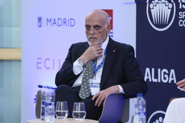 May 21, 2026, Madrid, Madrid, Spain: Javier Tebas, president of LaLiga, participates in a discussion on â€oeTechnology, Piracy, and Artificial Intelligence in Sports†during the ISDE Sports Convention at the Official College of Architects of Madrid on May 21, 2026, in Madrid, Spain. Madrid Spain - ZUMAa181 20260521_zaa_a181_020 Copyright: xIrinaxR.xHipolitox