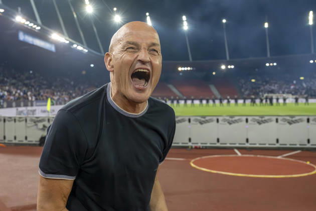 Trainer Peter Zeidler, GC, Jubel, Grasshopper Club Zürich - FC Aarau, Barrage Super League, Fussball, 21.05.2026