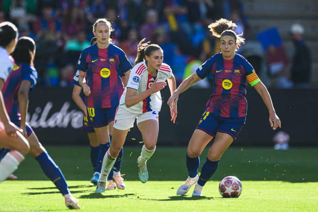 260523 Jule Brand of Lyon and Alexia Putellas of Barcelona during the UEFA Women s Champions League final football match between Barcelona and Lyon on May 23, 2026 in Oslo. Photo: Jon Olav Nesvold BILDBYRAN COP 217 VG0925 bbeng football fotball fotboll soccer champions league finale final final 2026 mesterligaen dam fcb barcelona lyon ol lyonnes Copyright: JONxOLAVxNESVOLD BB260523JE015