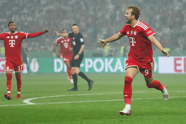 DFB Pokalfinale - FC Bayern München - VfB Stuttgart am 23.05.2026 im Olympiastadion in Berlin Jubel, Torjubel, Torschuetze, Torschütze Harry Kane (Muenchen 9) jubelt nach seinem Tor zum 2 zu 0