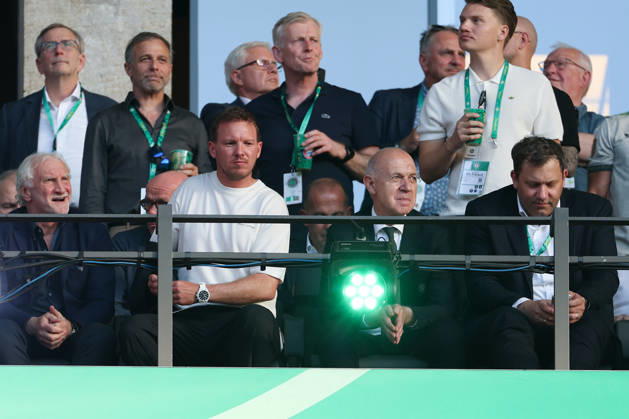 DFB Pokalfinale - FC Bayern München - VfB Stuttgart am 23.05.2026 im Olympiastadion in Berlin Rudi Völler Voeller, Bundestrainer Julian Nagelsmann , DFB Präsident Bernd Neuendorf, Finanzminister Lars Klingbeil