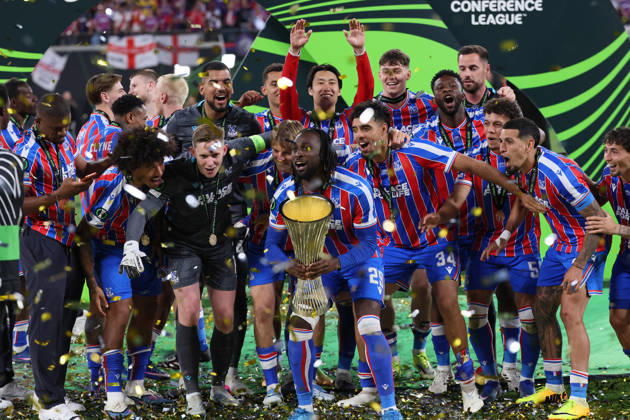 Crystal Palace - Rayo Vallecano Finale Conference League Leipzig, 27.05.2026, Leipzig Stadium, Fussball, Final UEFA Conference League , Crystal Palace (ENG) v. Rayo Vallecano Madrid (ESP) 0:1 (0:1) , CRYSTAL PALACE F.C. ist Sieger der UEFA Conference League 2026 , Nur zur redaktionellen Nutzung. Only editorial use. , UEFA regulations prohibit any use of photographs as image sequences and or quasi-video. ,
