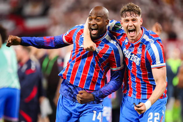 UEFA Conference League final: Crystal Palace FC Vs Rayo Vallecano Jean-Philippe Mateta and Jorgen Strand Larsen celebrates a goal during the UEFA Conference League Final 2026 match between Crystal Palace FC and Rayo Vallecano at Football Arena Leipzig. Copyright: xMikolajxBarbanellx
