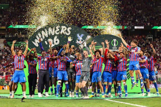 UEFA Conference League final: Crystal Palace FC Vs Rayo Vallecano Team of Crystal Palace celebrate a win with trophy during the UEFA Conference League Final 2026 match between Crystal Palace FC and Rayo Vallecano at Football Arena Leipzig. Copyright: xMikolajxBarbanellx
