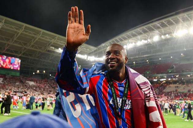 UEFA Conference League final: Crystal Palace FC Vs Rayo Vallecano Jean-Philippe Mateta celebrates a win during the UEFA Conference League Final 2026 match between Crystal Palace FC and Rayo Vallecano at Football Arena Leipzig. Copyright: xMikolajxBarbanellx