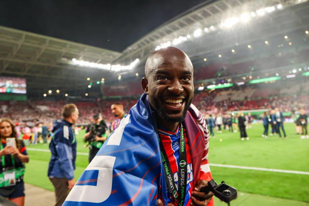 UEFA Conference League final: Crystal Palace FC Vs Rayo Vallecano Jean-Philippe Mateta celebrates a win during the UEFA Conference League Final 2026 match between Crystal Palace FC and Rayo Vallecano at Football Arena Leipzig. Copyright: xMikolajxBarbanellx
