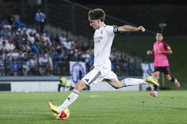 Real Madrid Castilla vs. CE Sabadell, on the playoff matchday of the 2025 26 Primera Federacion (Third Division of Spain) May 29, 2026, Madrid, Spain: Cesar Palacios celebrates his goal during the Primera Division championship football match between Real Madrid Castilla and CD Sabadell on 29 May 2026 at Estadio Alfredo Di Stefano in Madrid, Spain. Madrid Madrid Spain Copyright: xAlejandroxMatiasx