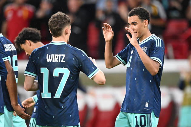Jamal MUSIALA (GER) jubelt nach seinem Tor zum 4-0 mit Florian WIRTZ (GER), jubelnd, Jubel, Begeisterung, Freude, Emotion Deutschland (GER) - Finnland (FIN) 4-0 Fussball Laenderspiel,Freundschaftsspiel, am 3105.2026, Mewa Arena Mainz Deutschland. UEFA regulations prohibit any use of photographs as image sequences and or quasi-video Â