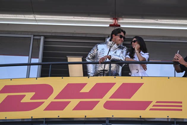 June 6, 2026, Mezzolombardo, Mezzolombardo, Italy: British driver George Russell,Mercedes AMG PETRONAS Formula One Team and his girlfriend Carmen Montero Mundt, are seen in the Pit Lane before the Qualifying Session of Formula 1 Louis Vuitton Grand Prix de Monaco, Montecarlo. Mezzolombardo Italy - ZUMAf150 20260606_zsp_f150_068 Copyright: xDaisyxFacinellix