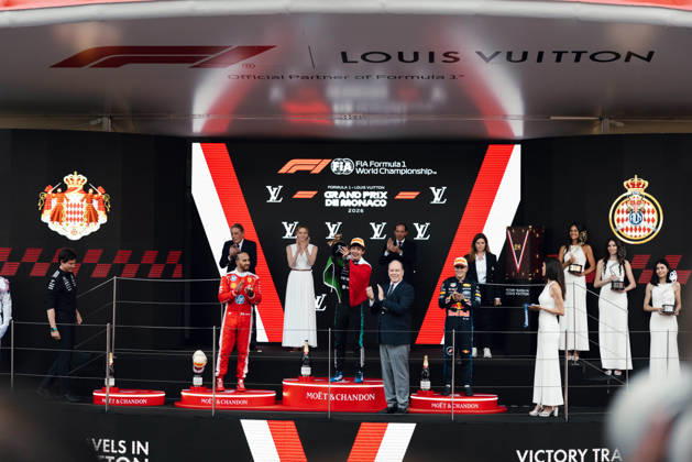 June 7, 2026, Monte Carlo, Monte Carlo, Principality of Monaco: LEWIS HAMILTON (44, Scuderia Ferrari HP, GBR, British F1 Driver, SF-26) ANDREA KIMI ANTONELLI (12, Mercedes AMG Petronas F1 Team, ITA, Italian F1 Driver, W17) ISACK HADJAR (6, Oracle Red Bull Racing, FRA, French F1 Driver, RB22) during the Formula 1 Podium on Race Day (Sunday) at the Formula 1 Louis Vuitton Grand Prix de Monaco 2026 in Monte Carlo, Principality of Monaco Monte Carlo Principality of Monaco - ZUMAr193 20260607_zsp_r193_001 Copyright: xSaraxRuffonix