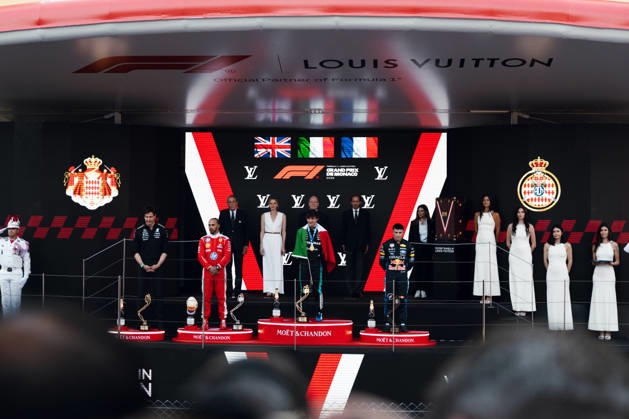 June 7, 2026, Monte Carlo, Monte Carlo, Principality of Monaco: LEWIS HAMILTON (44, Scuderia Ferrari HP, GBR, British F1 Driver, SF-26) ANDREA KIMI ANTONELLI (12, Mercedes AMG Petronas F1 Team, ITA, Italian F1 Driver, W17) ISACK HADJAR (6, Oracle Red Bull Racing, FRA, French F1 Driver, RB22) during the Formula 1 Podium on Race Day (Sunday) at the Formula 1 Louis Vuitton Grand Prix de Monaco 2026 in Monte Carlo, Principality of Monaco Monte Carlo Principality of Monaco - ZUMAr193 20260607_zsp_r193_002 Copyright: xSaraxRuffonix