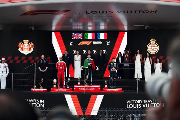 June 7, 2026, Monte Carlo, Monte Carlo, Principality of Monaco: LEWIS HAMILTON (44, Scuderia Ferrari HP, GBR, British F1 Driver, SF-26) ANDREA KIMI ANTONELLI (12, Mercedes AMG Petronas F1 Team, ITA, Italian F1 Driver, W17) ISACK HADJAR (6, Oracle Red Bull Racing, FRA, French F1 Driver, RB22) during the Formula 1 Podium on Race Day (Sunday) at the Formula 1 Louis Vuitton Grand Prix de Monaco 2026 in Monte Carlo, Principality of Monaco Monte Carlo Principality of Monaco - ZUMAr193 20260607_zsp_r193_006 Copyright: xSaraxRuffonix