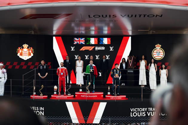 June 7, 2026, Monte Carlo, Monte Carlo, Principality of Monaco: LEWIS HAMILTON (44, Scuderia Ferrari HP, GBR, British F1 Driver, SF-26) ANDREA KIMI ANTONELLI (12, Mercedes AMG Petronas F1 Team, ITA, Italian F1 Driver, W17) ISACK HADJAR (6, Oracle Red Bull Racing, FRA, French F1 Driver, RB22) during the Formula 1 Podium on Race Day (Sunday) at the Formula 1 Louis Vuitton Grand Prix de Monaco 2026 in Monte Carlo, Principality of Monaco Monte Carlo Principality of Monaco - ZUMAr193 20260607_zsp_r193_008 Copyright: xSaraxRuffonix