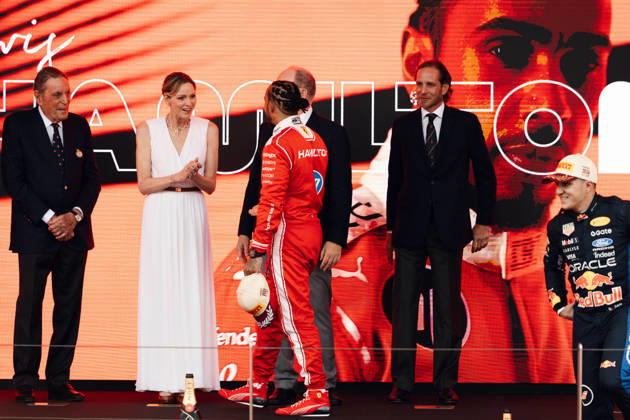 June 7, 2026, Monte Carlo, Monte Carlo, Principality of Monaco: LEWIS HAMILTON (44, Scuderia Ferrari HP, GBR, British F1 Driver, SF-26) during the Formula 1 Podium on Race Day (Sunday) at the Formula 1 Louis Vuitton Grand Prix de Monaco 2026 in Monte Carlo, Principality of Monaco Monte Carlo Principality of Monaco - ZUMAr193 20260607_zsp_r193_016 Copyright: xSaraxRuffonix