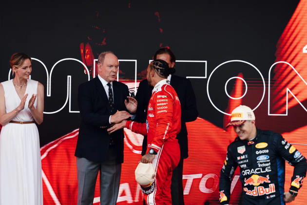 June 7, 2026, Monte Carlo, Monte Carlo, Principality of Monaco: LEWIS HAMILTON (44, Scuderia Ferrari HP, GBR, British F1 Driver, SF-26) during the Formula 1 Podium on Race Day (Sunday) at the Formula 1 Louis Vuitton Grand Prix de Monaco 2026 in Monte Carlo, Principality of Monaco Monte Carlo Principality of Monaco - ZUMAr193 20260607_zsp_r193_018 Copyright: xSaraxRuffonix