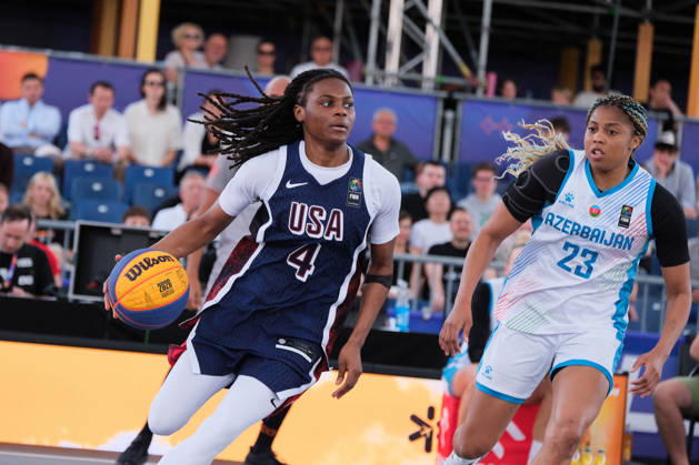 June 7, 2026, Warsaw, Masovian Voivodeship, Poland: USA s MILAYSIA FULWILEY (4) and Azerbaijan s ARICA CARTER (23) in action during a FIBA 3x3 Basketball World Cup women s semi-final game between Azerbaijan and USA in Warsaw, Poland. Warsaw Poland - ZUMAk204 20260607_zip_k204_228 Copyright: xRomanxKozielx