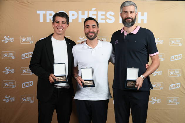 Trophees LNH 2026 - Paris Diego Simonet, Valero Rivera, and Pierre Paturel are seen during the Trophees LNH 2026 ceremony at Theâtre Marigny on the Champs-Élysees in Paris, France on June 9, 2026, organized by the Ligue Nationale de Handball. Photo by Lionel Urman ABACAPRESS.COM Paris France Copyright: xUrmanxLionel ABACAx