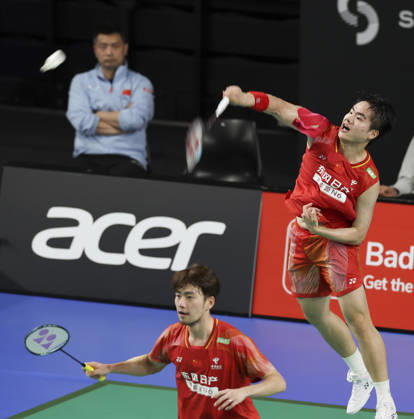 (260612) -- SYDNEY, June 12, 2026 -- Liang Weikeng (R) Wang Chang compete during the men s doubles quarterfinal match between Liang Weikeng Wang Chang of China and Kang Min Hyuk Ki Dong Ju of South Korea at the Australian Badminton Open 2026 in Sydney, Australia, June 12, 2026. ) (SP)AUSTRALIA-SYDNEY-BADMINTON-AUSTRALIAN OPEN-MEN S DOUBLES GongxBing 