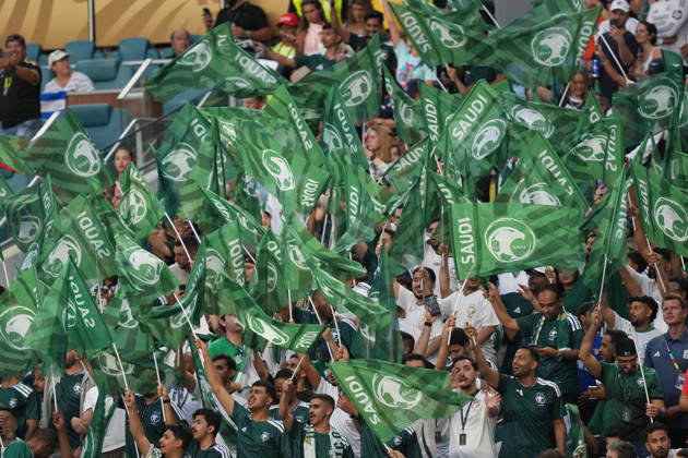 Saudi Arabia v Uruguay - FIFA World Cup, WM, Weltmeisterschaft, Fussball 2026 - Group H FLORIDA, USA - JUNE 15: Fans of Saudi Arabia wave flags during the 2026 FIFA World Cup First Stage Group H match between Saudi Arabia and Uruguay at Hard Rock Stadium (Miami Stadium) in Miami Gardens, Florida, United States on June 15, 2026. Evrim Aydin Anadolu Florida United States. Editorial use only. Please get in touch for any other usage.  Copyright: x2026xAnadoluxEvrimxAydinx