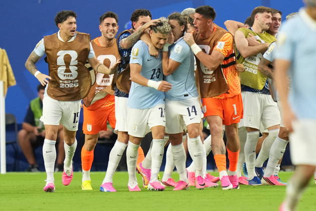 Saudi Arabia v Uruguay - FIFA World Cup, WM, Weltmeisterschaft, Fussball 2026 - Group H FLORIDA, USA - JUNE 15: Maximiliano Araujo of Uruguay celebrates after scoring a goal during the 2026 FIFA World Cup First Stage Group H match between Saudi Arabia and Uruguay at Hard Rock Stadium (Miami Stadium) in Miami Gardens, Florida, United States on June 15, 2026. Evrim Aydin Anadolu Florida United States. Editorial use only. Please get in touch for any other usage.  Copyright: x2026xAnadoluxEvrimxAydinx