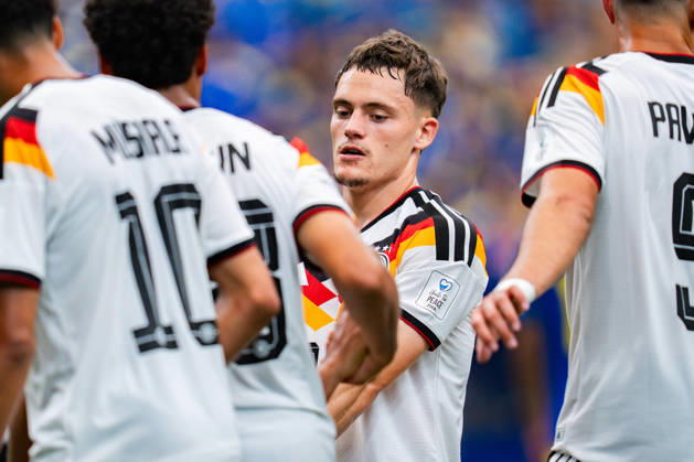 FIFA Fussball Weltmeisterschaft 2026, Gruppe E, Spiel 1, Deutschland vs. Curacao, 14.06.2026 im NRG Stadium in Houston, Texas Florian Wirtz (Deutschland) holt einen Elfmeter heraus nach einem Foul an ihm, Nathaniel Brown (Deutschland) Jamal Musiala (Deutschland) Aleksandar Pavlovic (Deutschland) Copyright: xBahhoxKarax