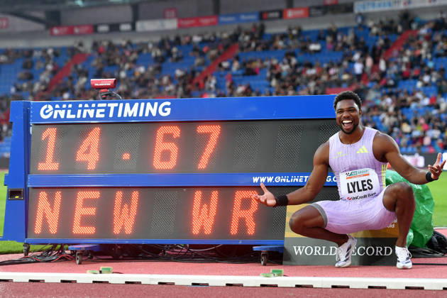 June 16, 2026, Ostrava, Czech Republic: LYLES NOAH of USA competes 150 Metres Men at the World Athletics Continental Tour Golden Spike event in Ostrava in the Czech Republic. ..Lyles Noah celebrate World record with 14.67 seconds. Ostrava Czech Republic - ZUMAr156 20260616_aap_r156_001 Copyright: xSlavekxRutax