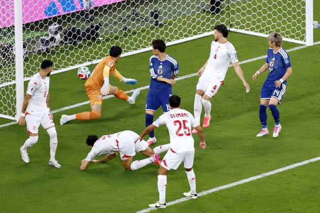 Football: 2026 World Cup Japan s Daichi Kamada (back, 3rd from L) scores the opening goal in the first half of a World Cup Group F football match against Tunisia at Monterrey Stadium in Guadalupe, Mexico, on June 20, 2026.  A14AA0005619594P