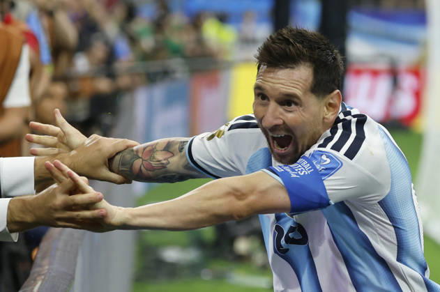 Argentina s Messi celebrates after scoring the 2-0 lead during a FIFA World Cup, WM, Weltmeisterschaft, Fussball 2026 soccer match between Argentina and Austria in Arlington, Texas (United States), 22 June 2026. Argentina vs Austria !ACHTUNG: NUR REDAKTIONELLE NUTZUNG!  Copyright: xMariscalx GRAF3604 20260622-55020677431_1