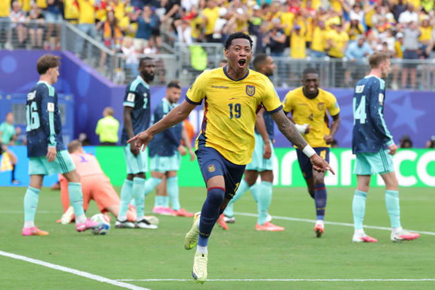 Gonzalo Plata of Ecuador celebrates a goal during a Group E match at the 2026 FIFA World Cup, WM, Weltmeisterschaft, Fussball between Ecuador and Germany at MetLife stadium in New Jersey, United States, 25 June 2026. FIFA World Cup 2026 - Group E - Ecuador vs Germany !ACHTUNG: NUR REDAKTIONELLE NUTZUNG!  Copyright: xSebastiaoxMoreirax GR4594 20260625-55020711533_1