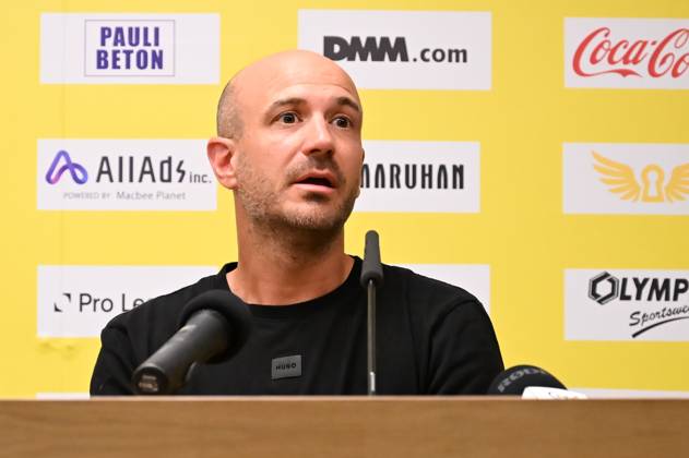 STVV s head coach Frederic De Meyer pictured during a press conference, PK, Pressekonferenz of Belgian first division soccer team Sint-Truiden VV, on Friday 26 June 2026 in Sint-Truiden, in preparation of the upcoming 2026-2027 Belgian first division soccer season. JILLxDELSAUX x179366967x